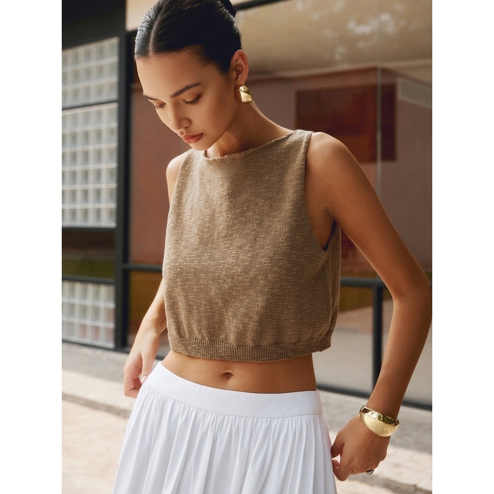 Commense Cotton Blends Crop Tank Top Dark Brown‎ size M